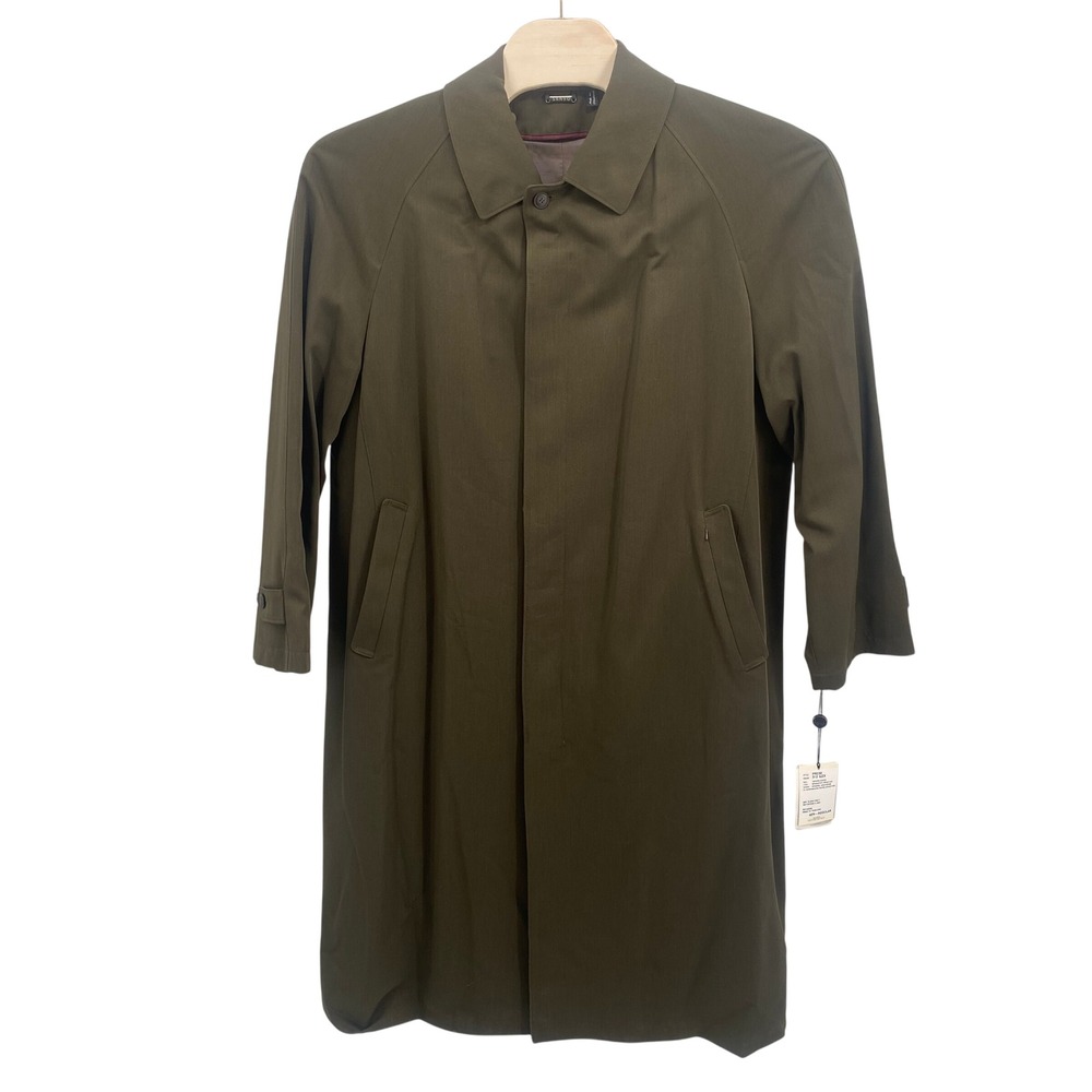 NWT Sanyo New York Mens 42R Trench Coat Olive Green Wool Lining‎ Dress Coat